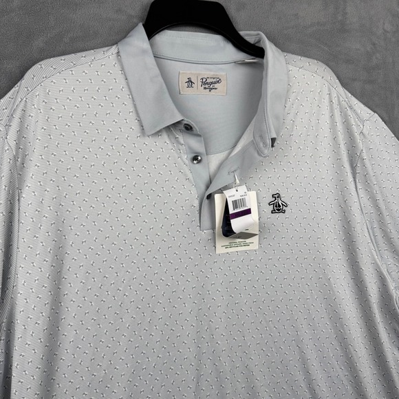 Penguin Mens XXL‎ Golf Polo Shirt Pearl Blue Geometric Print Short Sleeve - Picture 2 of 10